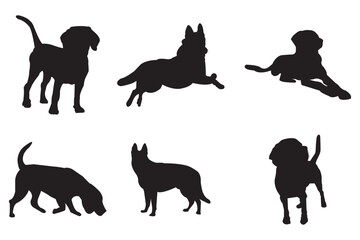 Isolated dogs on the white background. Dog set silhouette . 