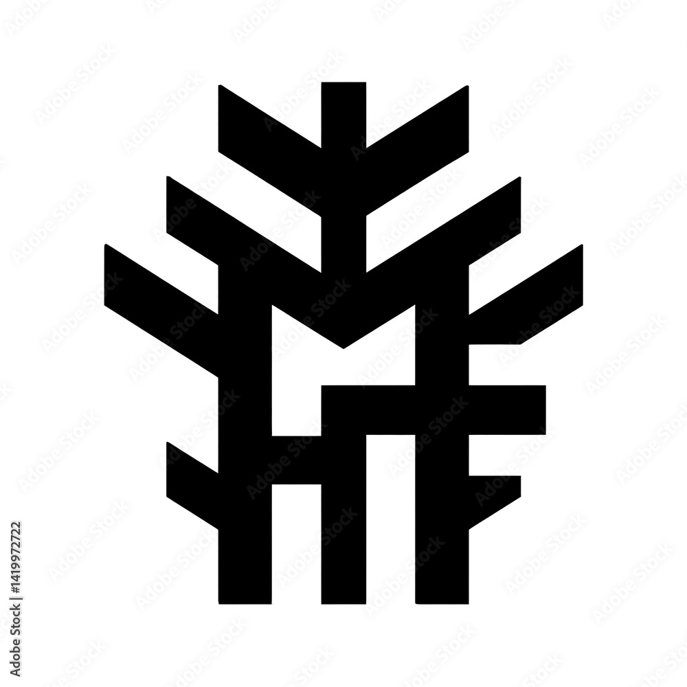 Poster abstract geometric symbol intertwined lines and sharp angles visual creation art piece design.
