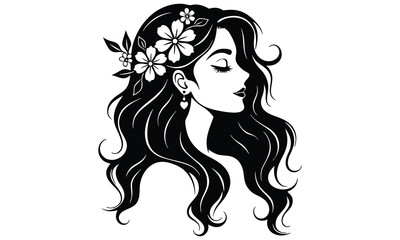 Woman with Flower Hair – Artistic Botanical Silhouette Vector Art