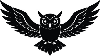 cute owl vector illustration, flying owl silhouette vector icon, owl on a branch, horror, wow, emotion, happy, funny owl face reaction on white background.