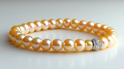 Elegant pearl strand necklace with a diamond-studded clasp on an immaculately white background.
