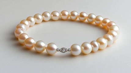 Obraz premium Elegant pearl strand necklace with a diamond-studded clasp on an immaculately white background.