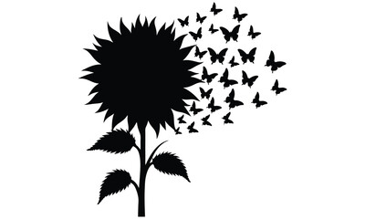 Sunflower and Butterflies Silhouette – Nature Inspired Floral Vector Art