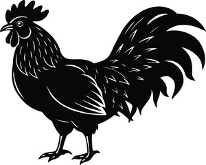 rooster vector illustration, rooster silhouette vector icon, rooster symbol vector, chicken rooster poultry icon,  on white background.