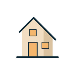 Minimal home exterior with pitched roof and beige color palette in clean illustration