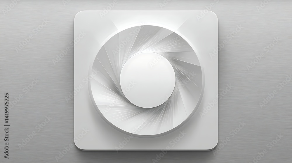 Poster abstract minimalist white circular design with angular segments on square surface 3d rendering.