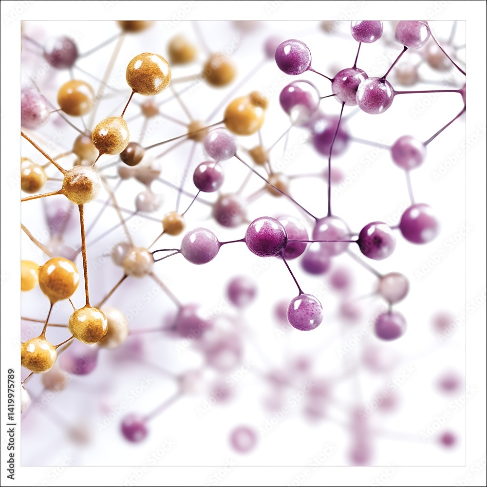 Poster abstract molecular network connection complex structure representation on a white backdrop.