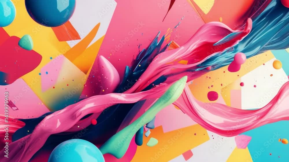 Fototapete Colorful Abstract: An abstract composition explodes with vibrant hues, dynamic shapes and fluid forms, a kaleidoscope of color and energy.