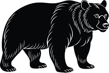 bear silhouette vector icon, vector illustration of a black bear, vector illustration of a bear, black bear vector illustration on white background.