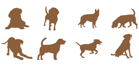 Labrador Retriever Dog set silhouette black vector on white background . Dogs silhouettes. 