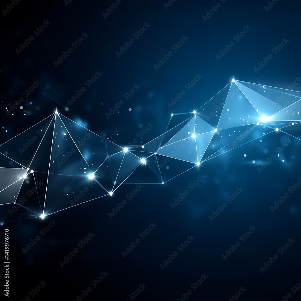 Poster abstract network connection structure visualizing data flow and connectivity in dark blue shade.