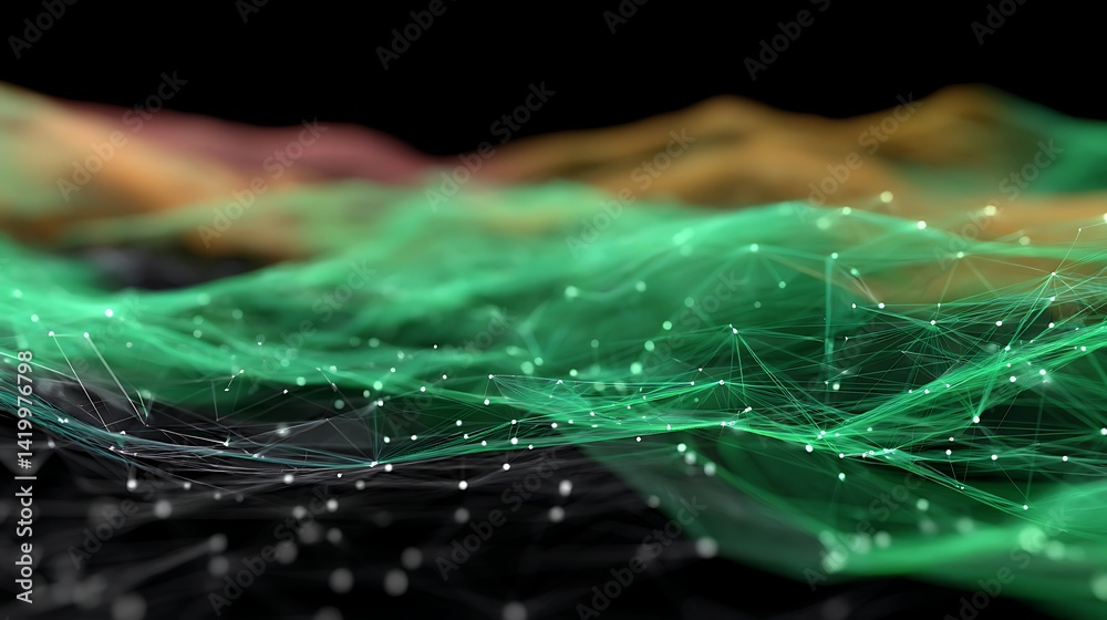 Poster abstract network connection visualization green data landscape artistic rendering background