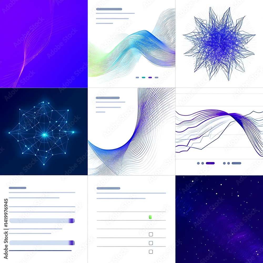 Poster abstract network data visualization with futuristic design and starfield background collection