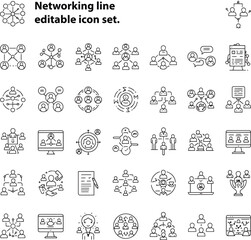 Networking line editable icon set. Containing network, connections, relationship, online networking, community, events, social network and more.icon silhouette vector style