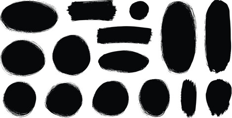 Brush frame rough rectangle box shape set. Text box frame rough grunge square, oval paint shape element.