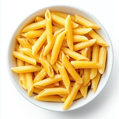 Close-up View of Freshly Cooked Penne Pasta in White Bowl with Light Reflection and Natural Color
