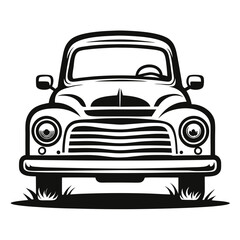 Obraz premium Classic Car Front View Black and White Illustration, automobile vector on white background