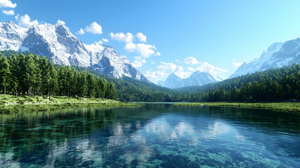 Fototapeta premium Pixelated Mountain Lake Scenic View