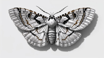 Fototapeta premium Exquisite Moth Illustration With Detailed Wing Patterns On A Clean White Background