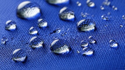 Water Drops on Blue Fabric Surface