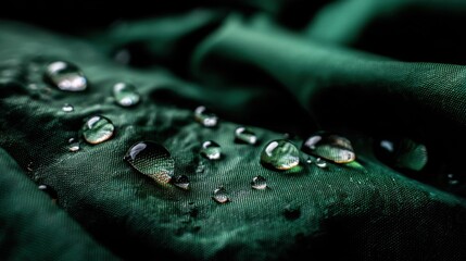 Water Droplet on Dark Green Fabric