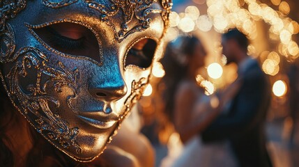 Naklejka premium Close-up of a lavish masquerade mask at a masked ball.
