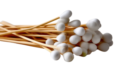 Cotton Swab Close-up: A bundle of fresh cotton swabs, arranged in a close-up shot against a blurred backdrop. Each delicate tip hints at cleanliness and hygiene.