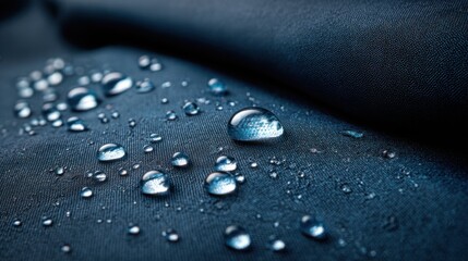 Water Droplet on Blue Fabric, Surface Tension, Protection, Water Resistant