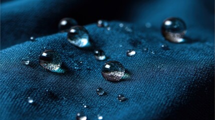 Water Droplets on Blue Fabric