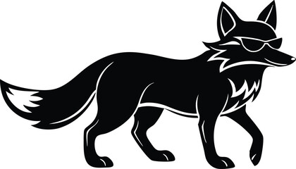 Obraz premium vector illustration of happy cute fox head, fox wearing sunglass silhouette vector illustration, fox walking symbol icon, heroism wearing sunglass funny fox head vector icon on white background.