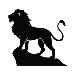 lion silhouette on rock gazing into distance