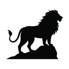 lion silhouette on rock gazing into distance