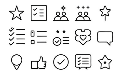 Survey Thin Line Icons Collection – Rating, Feedback & Opinion Icons – Editable Stroke Vector