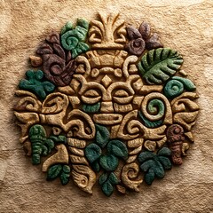 Ancient Stone Carving with Floral and Spiritual Elements Symbolizing Mystical Guardianship in History.