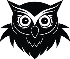 cute owl vector illustration, flying owl silhouette vector icon, owl on a branch, horror, wow, emotion, happy, funny owl face reaction on white background.