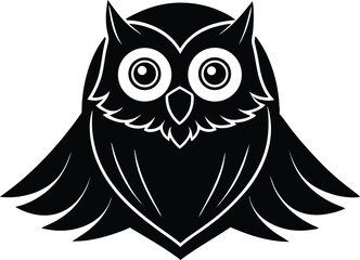 cute owl vector illustration, flying owl silhouette vector icon, owl on a branch, horror, wow, emotion, happy, funny owl face reaction on white background.