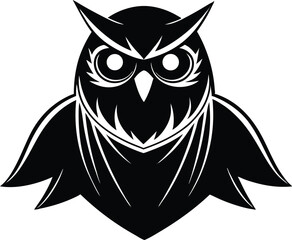 cute owl vector illustration, flying owl silhouette vector icon, owl on a branch, horror, wow, emotion, happy, funny owl face reaction on white background.