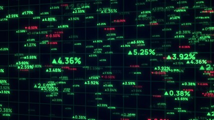 Stock market growth, illustration of economic crisis and recovery of growth of stocks and bonds, global financial crisis and shock, bursting of economic bubble. Backdrop of digits with interest rates - Powered by Adobe