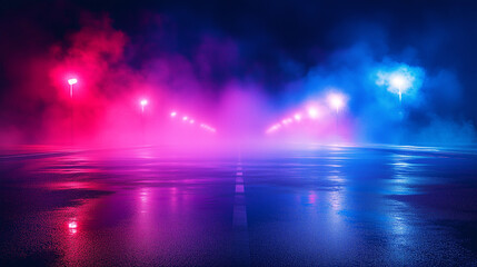 Fototapeta premium Futuristic Neon Street with Colorful Fog and Lights at Night