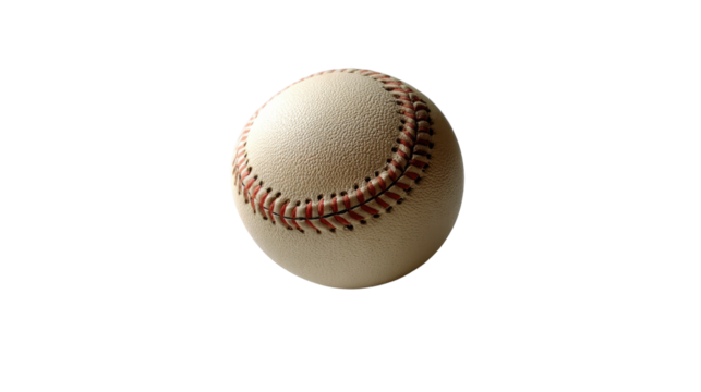 Baseball on Display: A pristine baseball, showcasing the iconic red stitching and textured leather surface, rests in perfect isolation. This image evokes the spirit of sport and recreation.