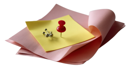 Notepad Composition: A neatly arranged composition of vibrant notepads and push pins, symbolizing organized thought and the capture of important information.
