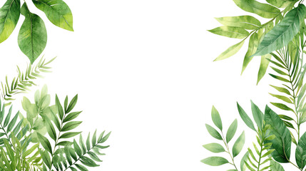 Elegant watercolor illustration featuring lush green leaves arranged on each side. Perfect for invitations, nature-themed designs, or backgrounds.