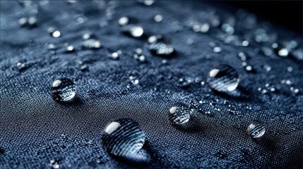 Water Droplet on Blue Fabric