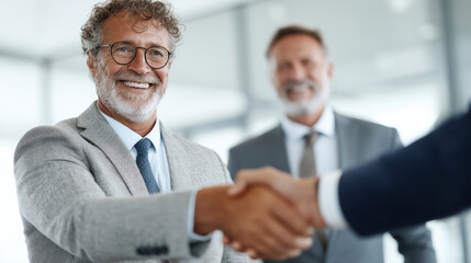 Fototapeta premium A successful business meeting culminates in a warm handshake between partners.