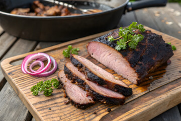 Premium Barbecue Brisket Garnished with Fresh Parsley 