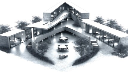 Architectural Marvel Modern Residence Design with Sleek Lines and Lush Greenery Aesthetic View.