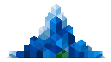 Architectural Structures in Varied Blue Shades Composed of Abstract Geometric Cubes and Pixelation Style.