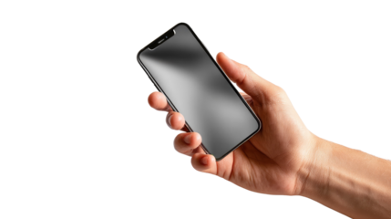 Smartphone in Hand: An up-close perspective of a hand gently cradling a sleek smartphone, displaying its screen prominently. This image captures the seamless integration of technology in daily life. 