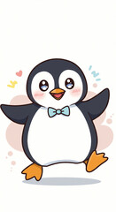 Naklejka premium Cartoon Penguin Waving with Bowtie Illustration