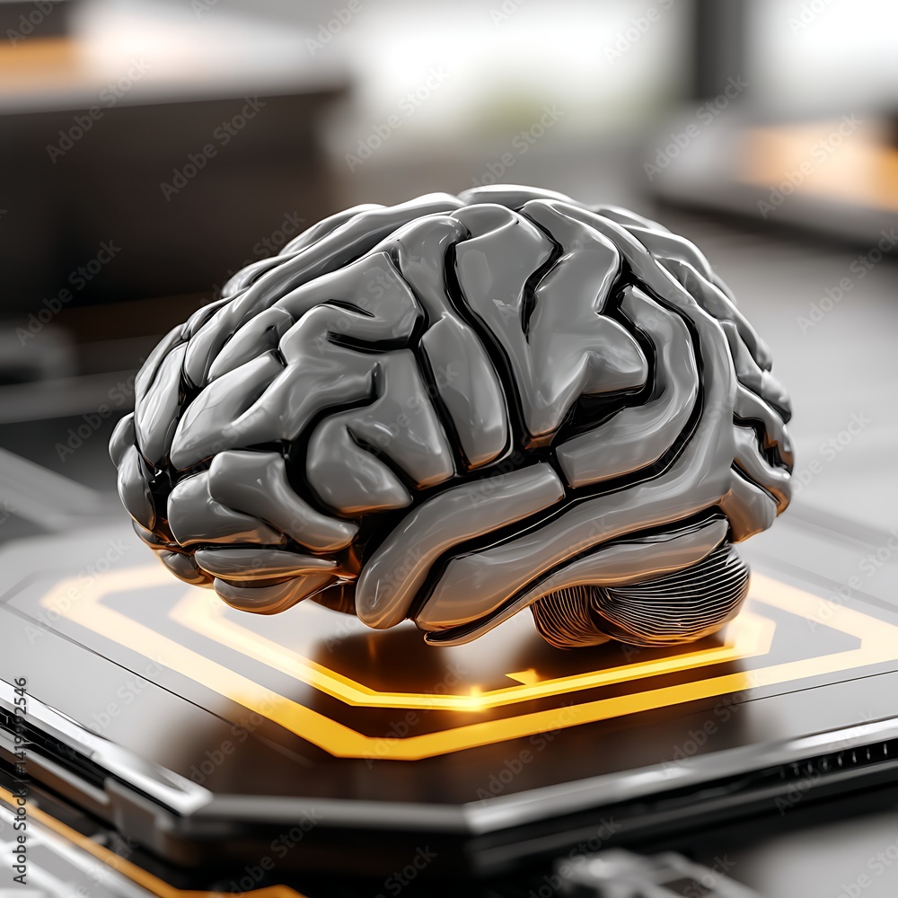 Aufkleber artificial intelligence brain concept central processing unit on tech board high resolution image.